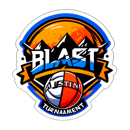 Логотип турнира Blast Austin с мячом и подписями команд