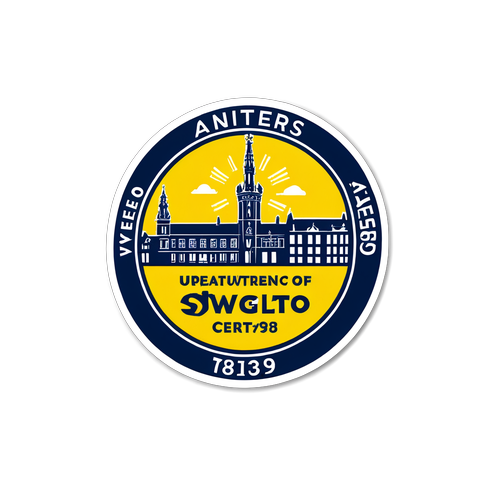 Sticker van Antwerpen met het logo en 'Westerlo', op een achtergrond van de stad