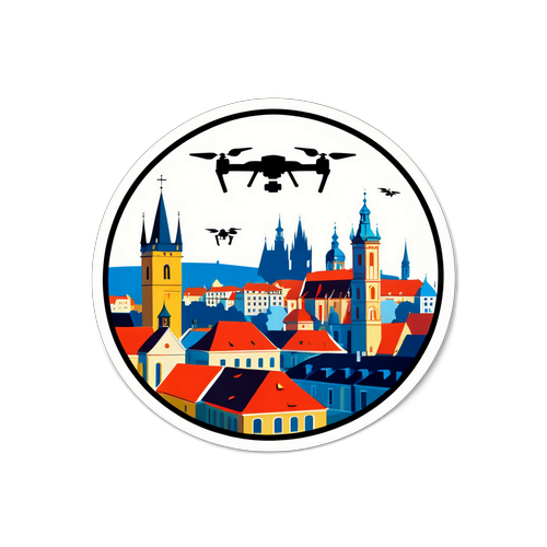 Samolepka inspirovaná drony v Praze