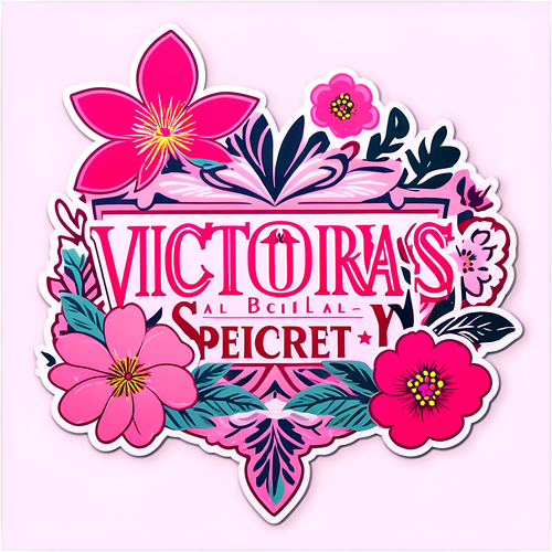 Sticker z logo Victoria's Secret w różowym stylu z romantycznymi motywami kwiatowymi