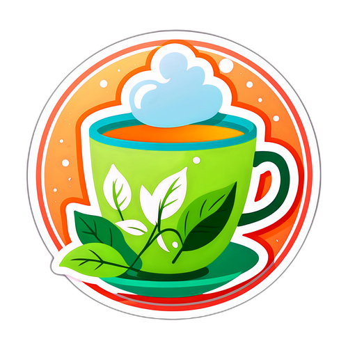 Hình ảnh ly trà với lá xung quanh