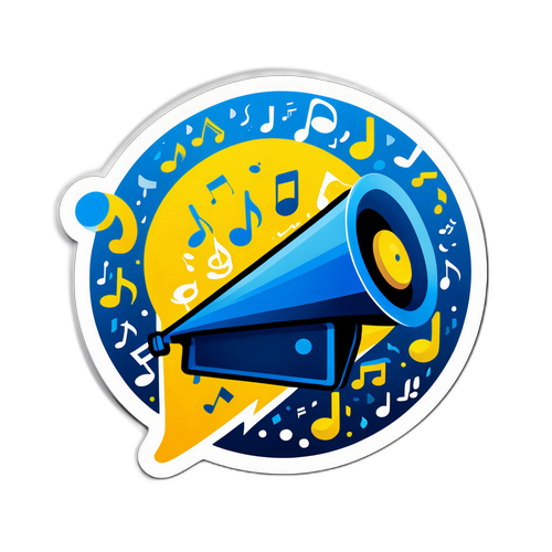 Наклейка с ярким логотипом Telegram и музыкальными нотами