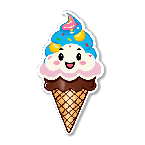 A joyful ice cream cone with sprinkles and a smiling face
