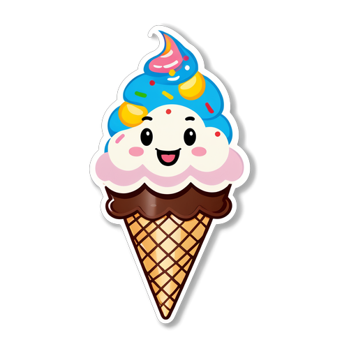 Spread Joy with This Adorable Ice Cream Cone Sticker: Happiness in Every Scoop!