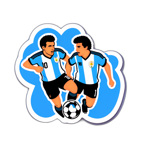 Sticker de un partido clásico de fútbol entre Argentina y Uruguay