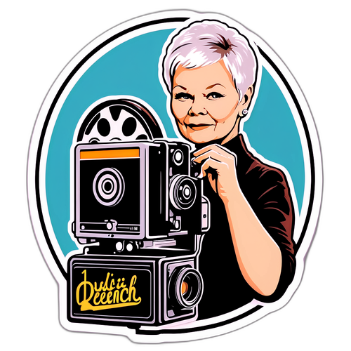 Retro-sticker av Judi Dench med filmrulle och vintagekamera