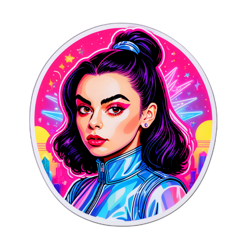 En livlig skildring af Charli XCX med holografiske effekter
