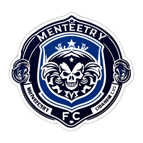 Logo de Monterrey FC con detalles artísticos y fondo de un estadio lleno