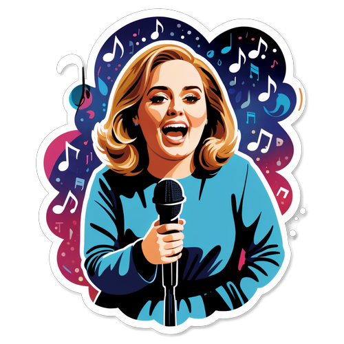 Sticker Menarik Adele Menyanyi dengan Mikrofonnya