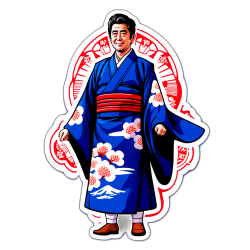 平成時代を象徴する伝統的な和服を着た安倍晋三のデザイン