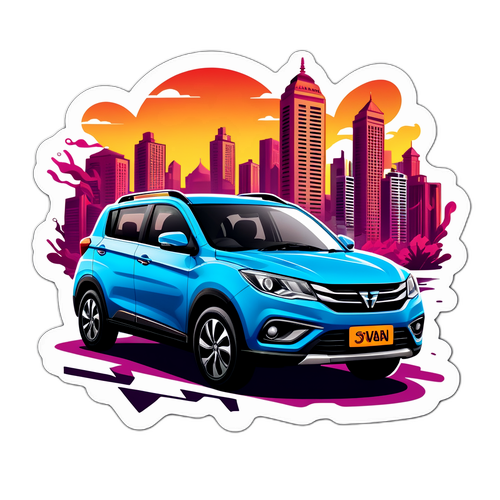 Креативная наклейка с изображением нового автомобиля Changan на фоне городских улиц