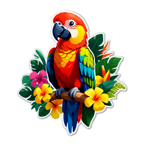Vibrant Parrot on Tropical Branch Sticker