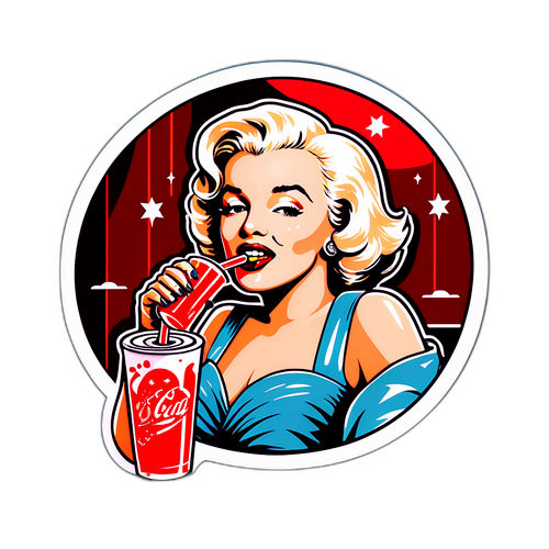 Retro nálepka Marilyn Monroe s limonádou v kině