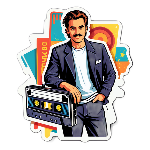 Retro-stylowa naklejka Cezarego Pazury
