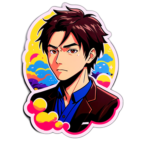 彩色背景に魅力を引き立てるエイジ・アカソのイラストステッカー