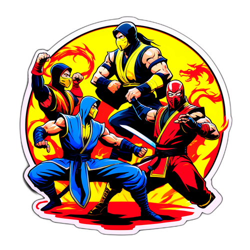 Наклейка с персонажами из Mortal Kombat 2 в боевых сценах