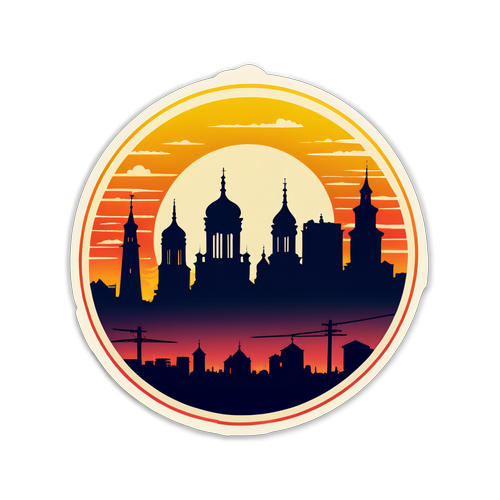 Силуэт зданий Запорожья на фоне заката