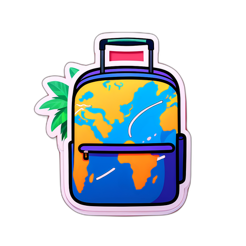 Seyahat Çantası ve Dünya Haritası Stickerı