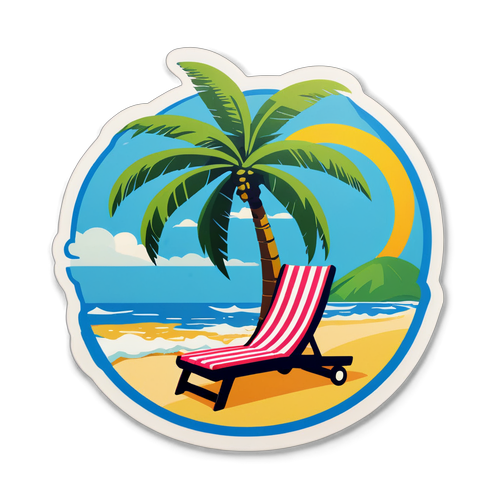 Sticker cu plajă, palmier și șezlong