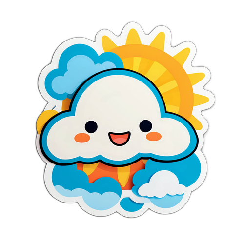 かわいい表情の雲と太陽のステッカー