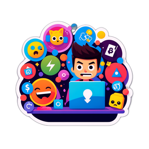 Karakter Kartun Mengunduh Video dengan Kekacauan Internet