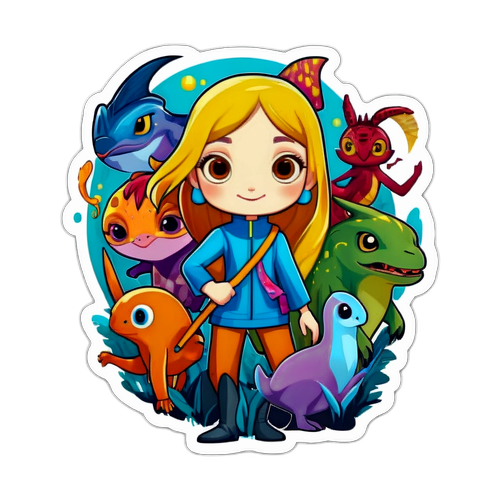 Стикер для 'Silksong', featuring the heroine and fantastic creatures in bright colors.