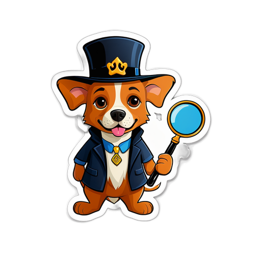 Isang Mapaglarong Sticker ng Aso na may Sombrero ng Detective