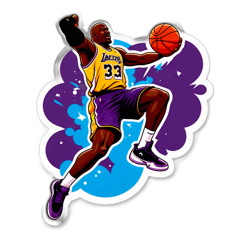 Autocollant dynamique de Shaquille O'Neal réalisant des dunks spectaculaires en style comic