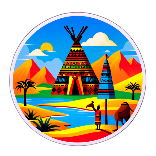 Mali z kolorowymi tkaninami i wzorami ludowymi w afrykańskim krajobrazie