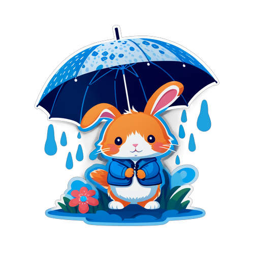 可爱兔子与雨伞