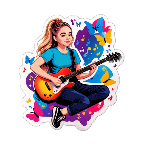 Masiglang at Makulay na Sticker ng Guitarista