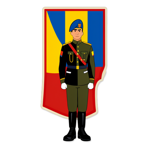 Sticker cu soldat în uniformă și steagul României