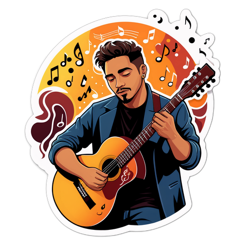 Artistische sticker van een muzikant met gitaar