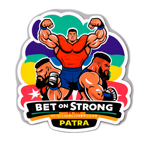 Наклейка для фанатів Parimatch з мускулистими атлетами та написом "Став на сильних!"