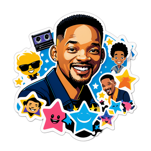 Will Smith zâmbind, cu stele și iconițe din filme populare