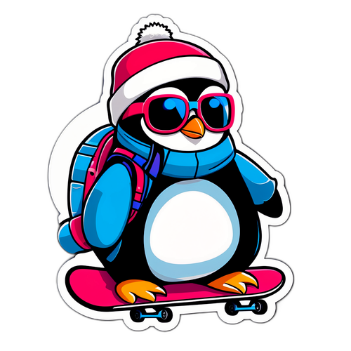 Modny pingwin snowboardzista