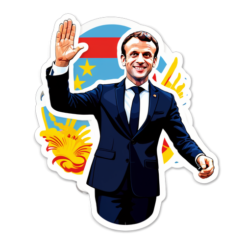 Autocollant d'Emmanuel Macron saluant au Vietnam