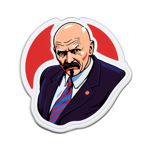 Sticker przedstawiający Korwin-Mikkego w stylu satyrycznym