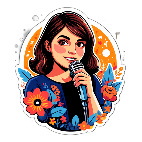 Clara Luciani met microfoon en bloemen