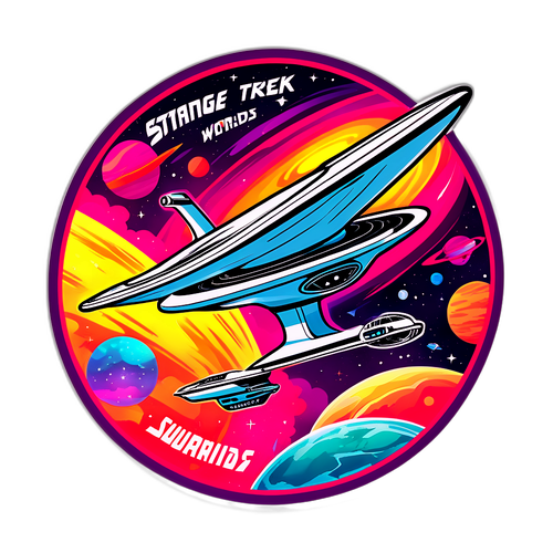 A Starship Flying Through Colorful Galaxies