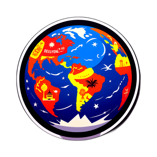 Hình dán Trái Đất biểu tượng với các khía cạnh văn hóa đa dạng