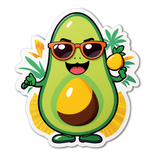 Happy Avocado Character with Tropical Vibe