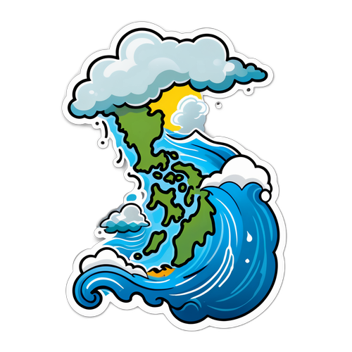 Makulay na Mapa ng Pilipinas na may mga Ulap at Alon
