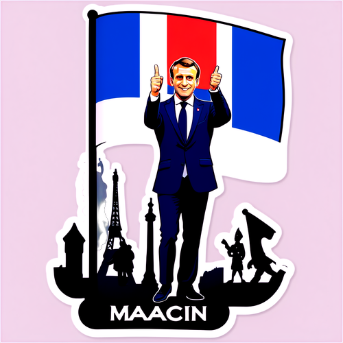 Sticker von Präsident Macron mit Stilisiierter Frankreich-Flagge