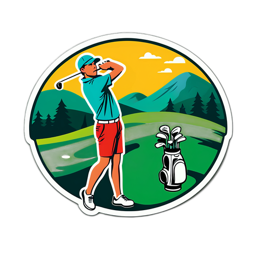 En livlig klistremerke av en golfer i aksjon