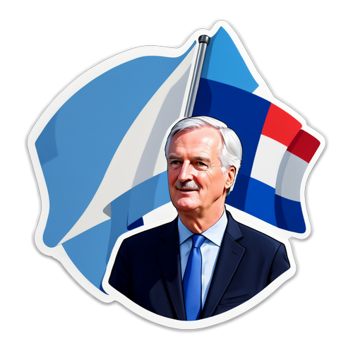 Sticker met Michel Barnier en Franse vlag