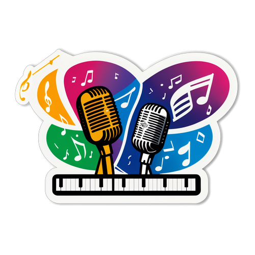 Sticker pour l'ESC 2025 avec microphones et notes musicales