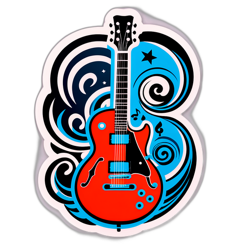 Retro Tarzı Gitarlı Sticker