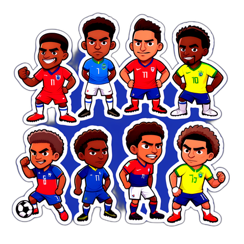 Stiker Kartun Pertarungan Komedi Pemain Brasil dan Chili