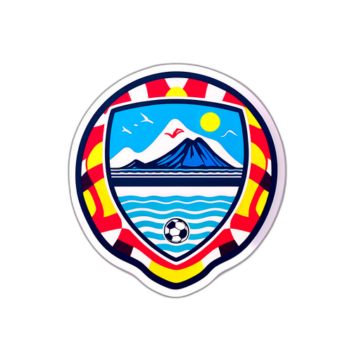Un simbol vibrant al Nisei cu motive de fotbal și Marea Mediterană în fundal